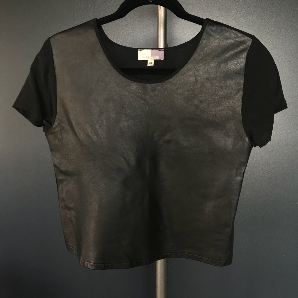 Piper Gore Black Leather & Silk top